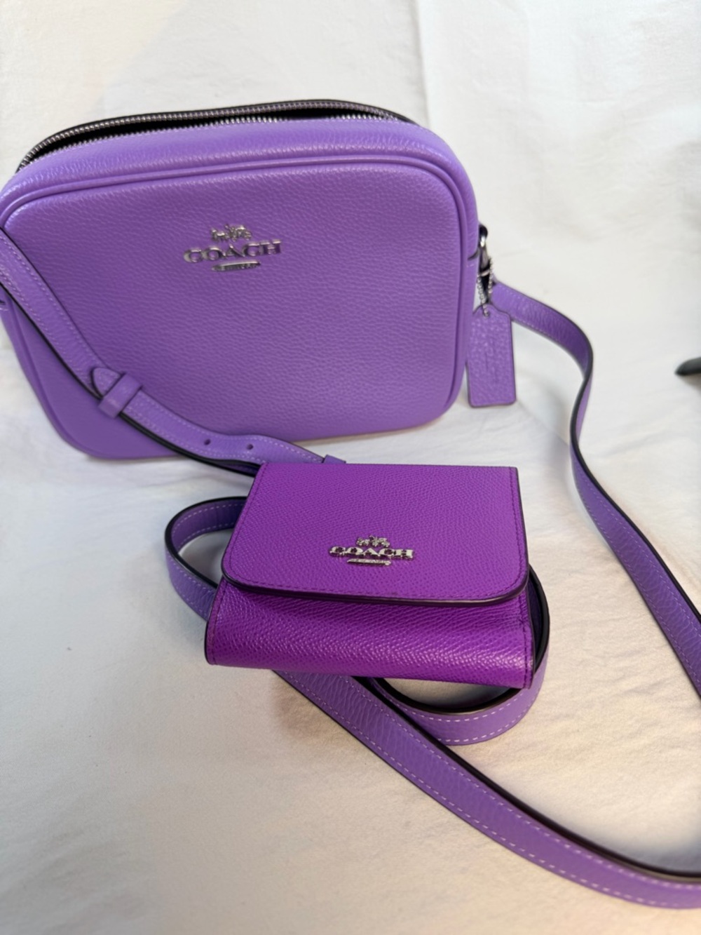 Coach Iris Purple Camera Leather Crossbody Bag with Wallet